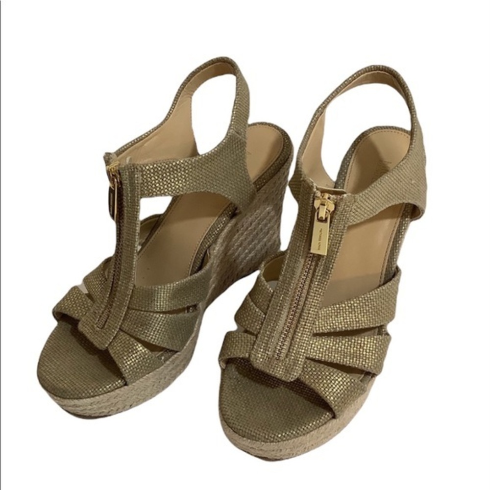 Michael kors Berkley gold zip up wedges Size 6.5